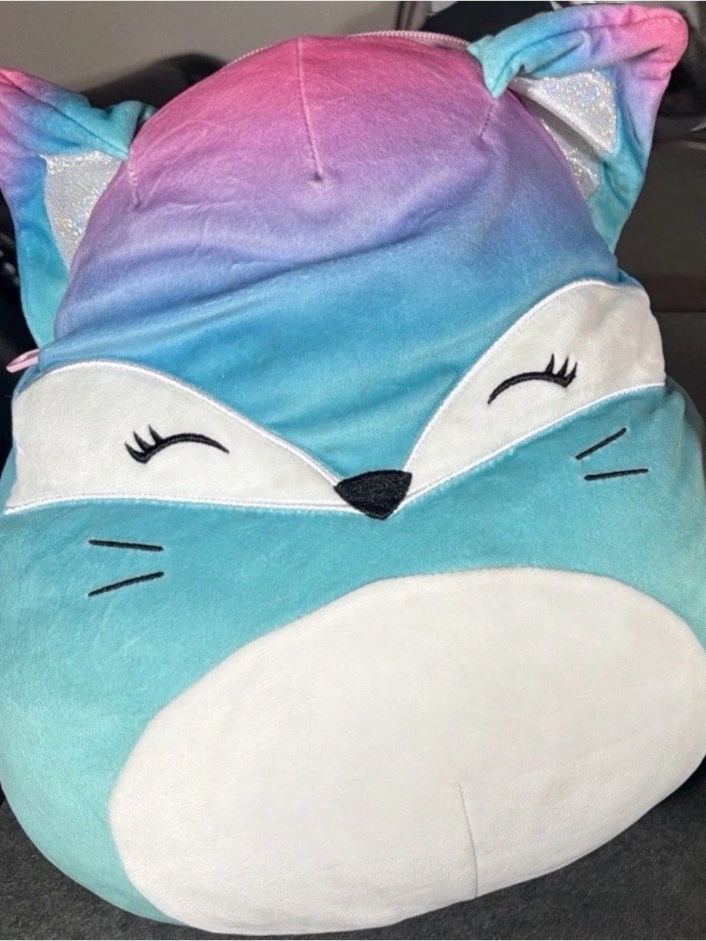 Plush Squishmallow Gradient Fox backpack- Aqua & Pink